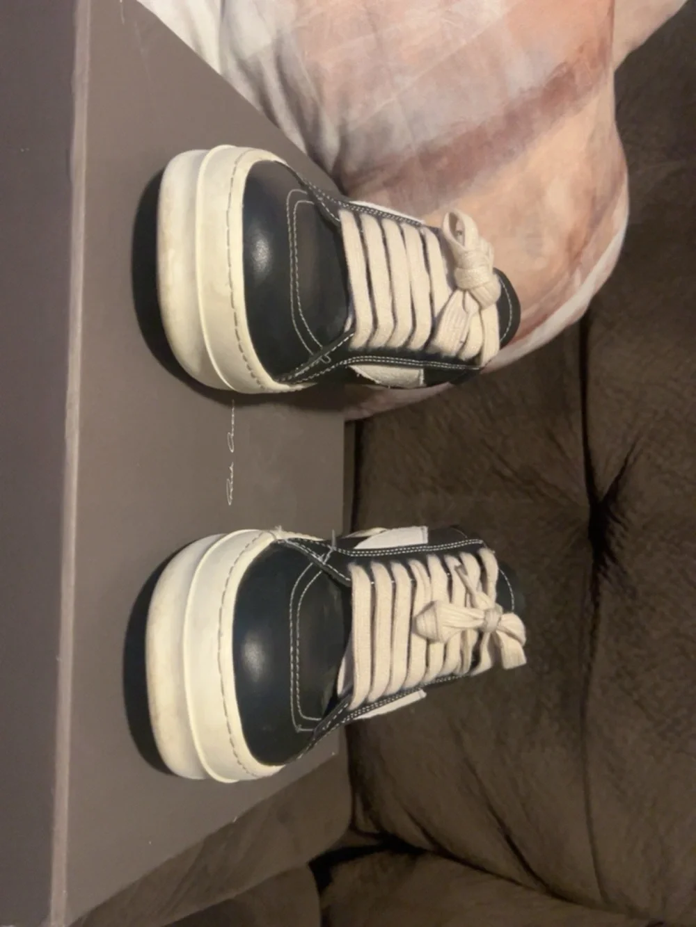 Rick Owens Black and White Low-Top Sneakers